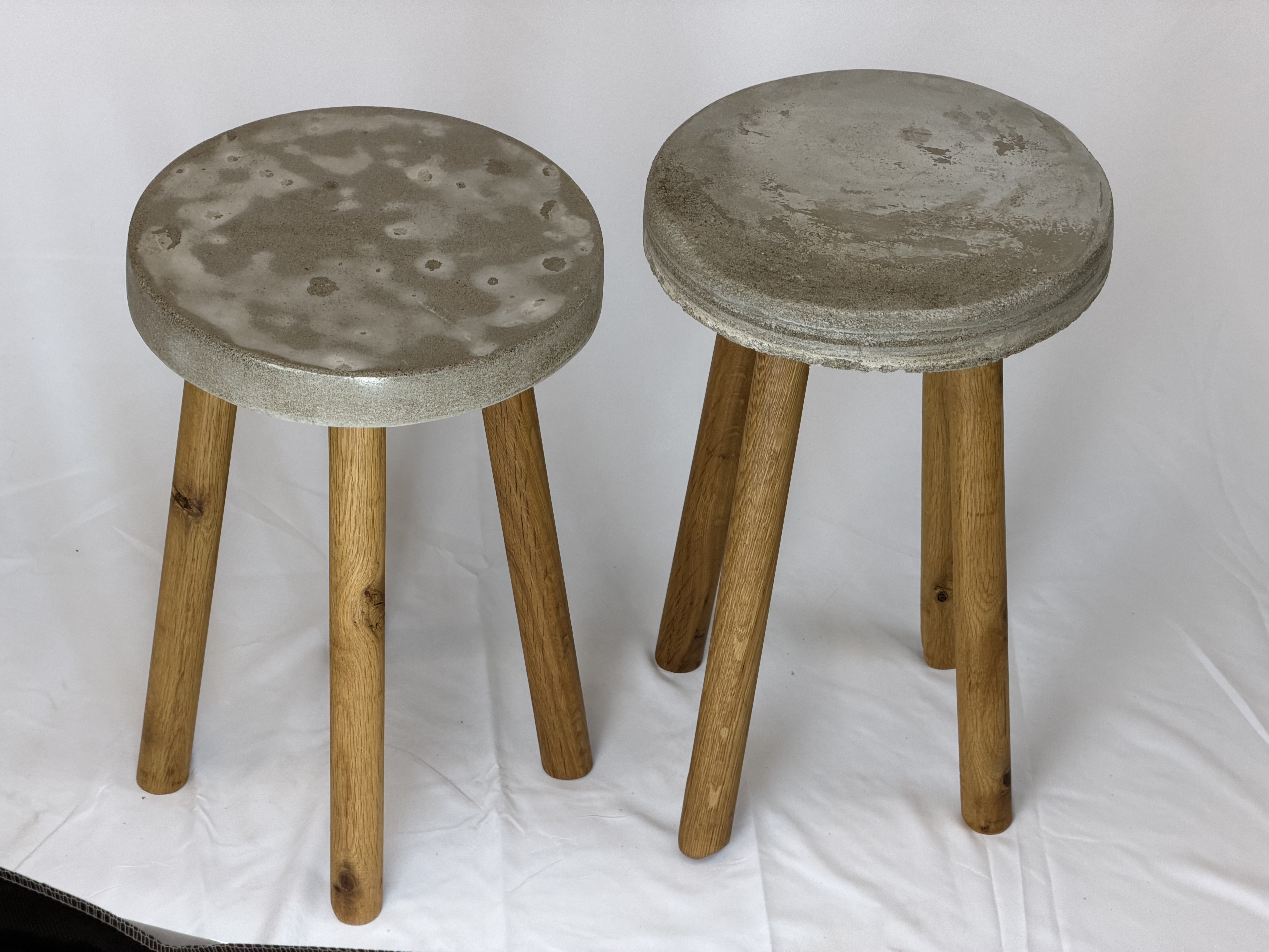 Cast Concrete & Oak Accent Stools